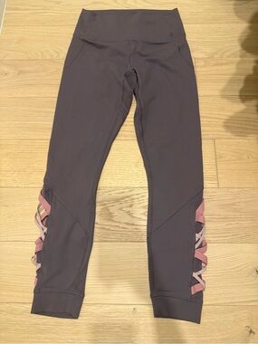 Fabletics Girls' Purple Leggings with Pink Side Lace-Up Detail